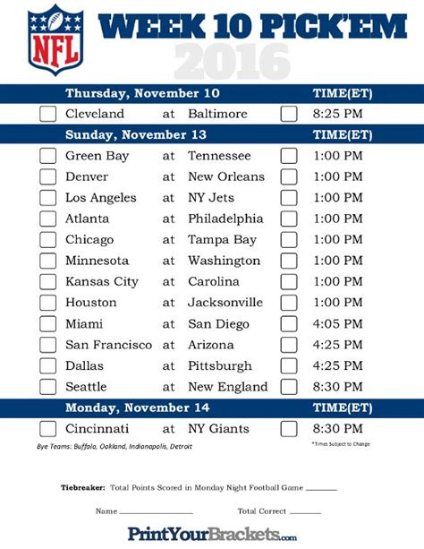 nfl schedule week 10 picks.